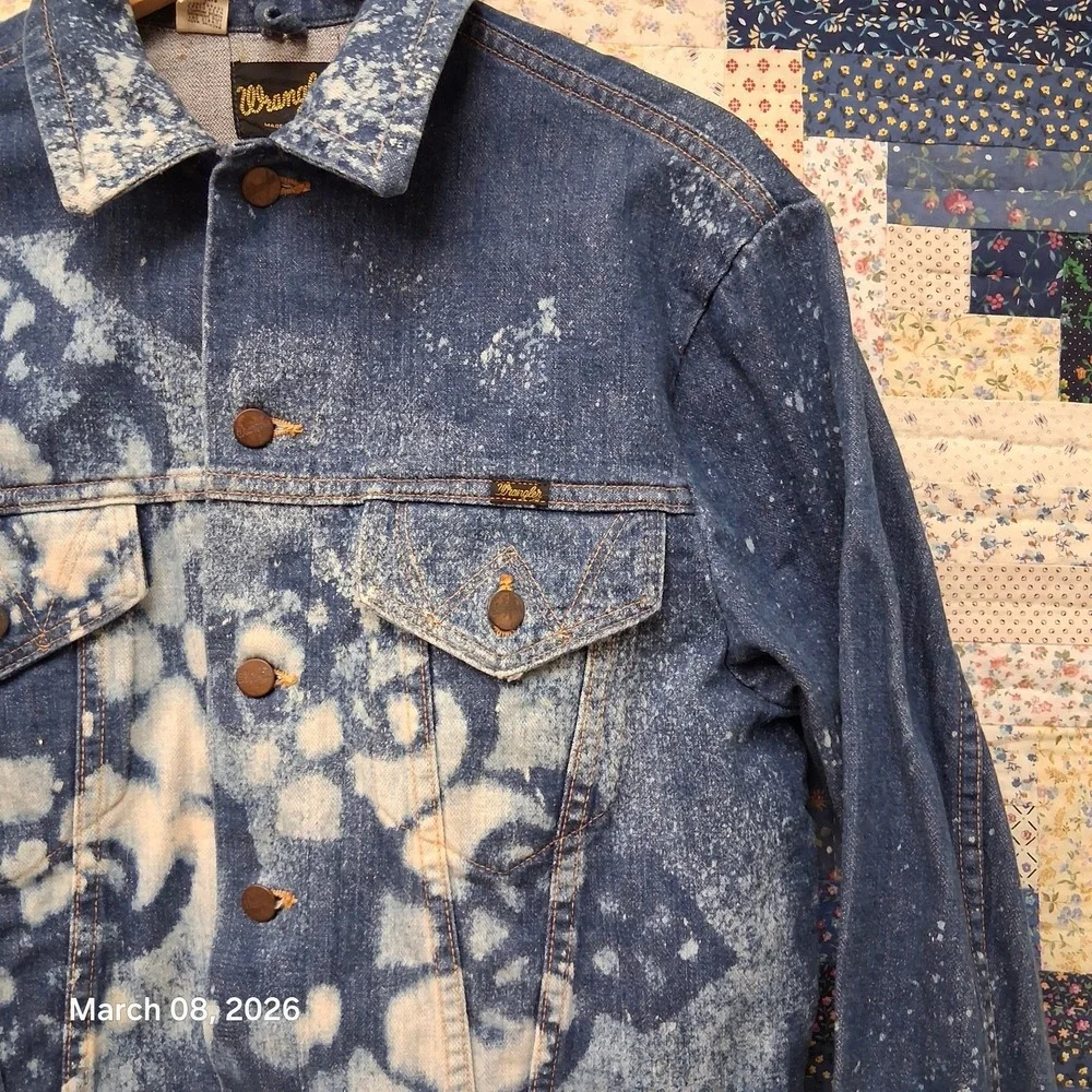 Vintage Wrangler Denim Trucker Jacket Upcycled‎ Reworked Bleached Size 42